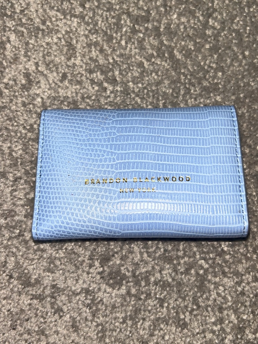 Brandon Blackwood Sky Blue Croc-Embossed Card Case with Gold Logo